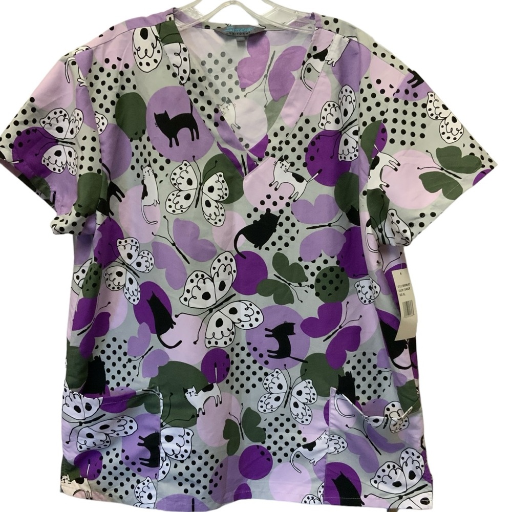 Cats Scrub Women’s Serene Uniforms Butterflies  Top size Xl